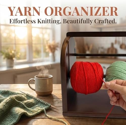 Yarn Holder for Crocheting, Wooden Yarn Spinner with Phone Stand, Dual Knitting Yarn Dispenser, Smooth Rotating Yarn Organizer with Tool Storage, Large Base Crochet Accessories Gifts for Mom