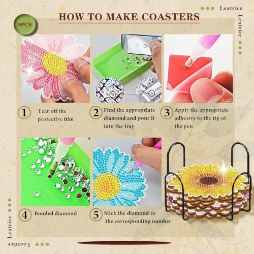Leatrice 8 PCS Diamond Art Coasters Small Diamond Painting Kits for Adults