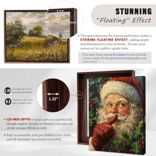 Floating Frames for Canvas, Wood-Look Frames for 1.25" Thick Canvas Paintings, Floater Frame Kit Available in 50 Sizes and 4 Colors for Room Wall Decor and Art Decor (14x14inch Brown, 1-Pack)