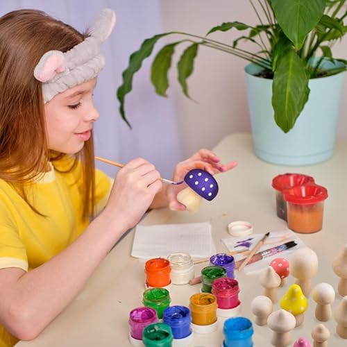 23 Pcs Unfinished Wooden Mushroom Craft Kit with 2 Brushes 9 Sizes