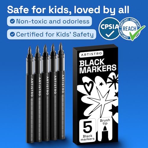 ARTISTRO Black Paint Pens - Brush Tips - Set of 5