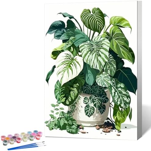 Framed Paint by Numbers Kit for Adults, Tropical Plant Decor 8x12 Inch