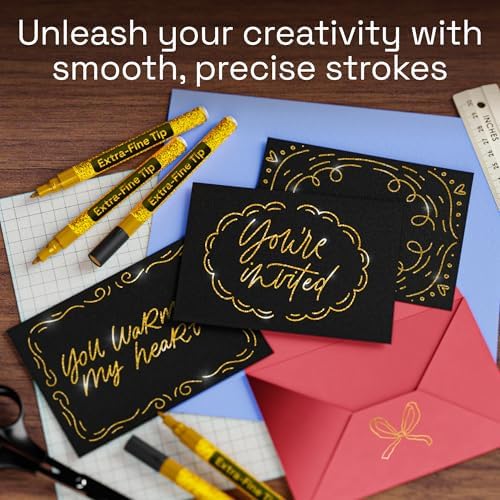 ARTISTRO Glitter Gold Acrylic Paint Markers - 0.7mm Extra Fine-Tip - 2 Set