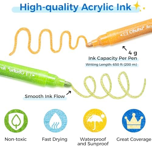 Ohuhu Acrylic Glitter Markers 24 Colors Fine Tip for Painting Coloring