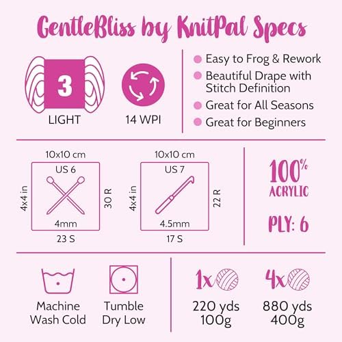 GentleBliss DK Acrylic Soft Baby Yarn, 4-Pack (880Yds/400G), Mountain Gray