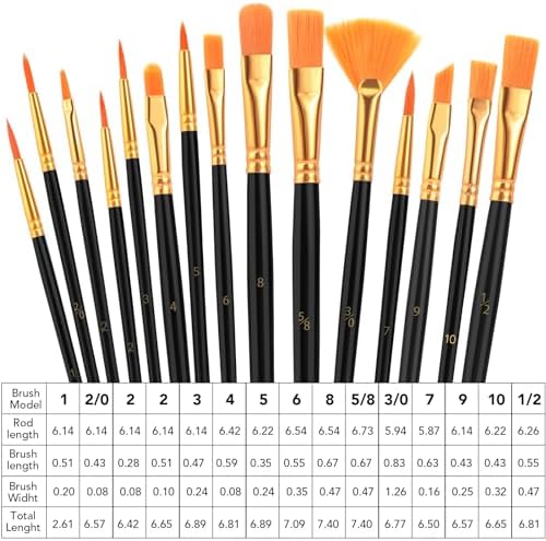 AROIC Acrylic Paint Brush Set,1pack/15pcs Nylon Hair Acrylic Painting Brush | Watercolor Rock Face Painting Brush, Artist Craft Brush Supplies, Paint Brush Set For All Purposes Children Adult painting