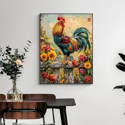 Yezavesu Chicken Diamond Art Kits for Adults Beginners 12x16 Inch | Chicken Diamond Painting, DIY 5D Full Round Drill Gem Art, Stress Relief Craft Kits, Home Wall Decor Gift