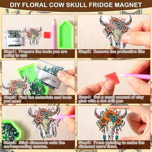 Motipuns 30 Pcs Diamond Magnets,Flower Cow,Brown