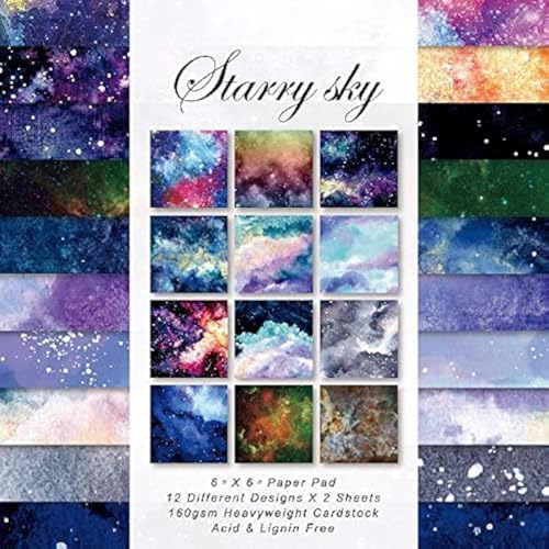 Scrapbook Paper Pad 6x6 Sky Night Celestial, Single-Sided Decoupage Sheets, Colorful Cardstock for DIY Scrapbooking, Decorative Backgrounds, Cardmaking, Junk Journal Crafts - 24 Pcs