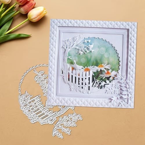 Scrapbooking Die-Cuts, Layer Frame Net Set Metal Cutting Dies for Card Making, Paper Craft Template, Background Embossing Stencils, DIY Album Décor (Garden Fence-11.1x8.2cm)