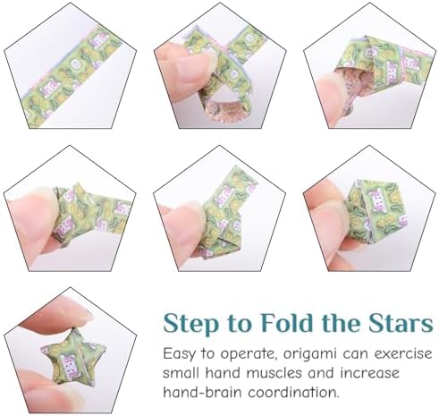 1200Pcs Colorful Origami Star Paper Strips 24 Patterns Double-sided printing Lucky Star Paper Strips for DIY Handcrafts School Teaching