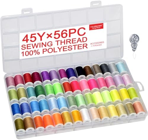 56 rainbowColor Set of Handy Polyester Sewing Threads with needls and Threader