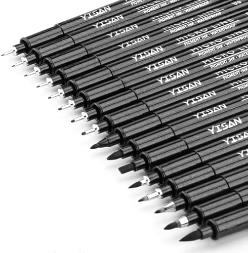 YISAN Black Drawing Art Markers,Micro Fineliner Manga Pens,Calligraphy Pens for Sketching Technical Drawing,16 set 70351