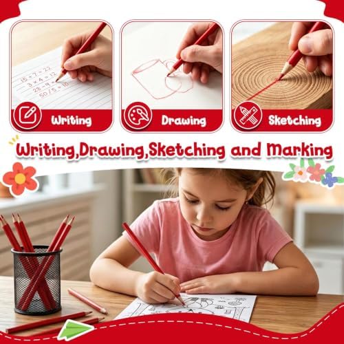 12 PCS Red Colored Pencils, Pre-sharpened Professional Wooden Art Pencils Set for Artists Painting | Premium Drawing Sketching Supplies
