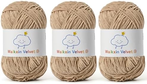 3 Pack Fluffy Chenille Yarn for Crocheting，Baby Yarn for Crocheting Soft，150g/5.28oz Velvet Amigurumi Yarn ，Fingering Weight Yarns for Crocheting Baby Blankets、DIY Craft.(3 Light Coffee)