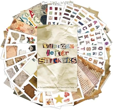 Doraking 38 Sheets Vintage Letter Washi Stickers and Scrapbook Papers for Journaling, Pre-Cut Aesthetic Washi Stickers Material Paper for Scrapbooking Junk Journal Supplies DIY Crafts Arts