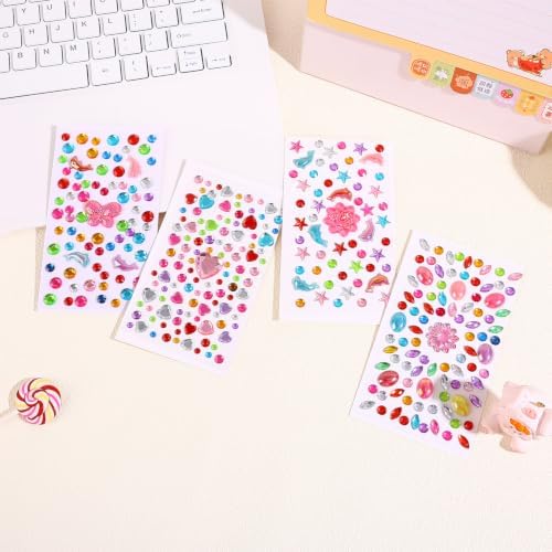 Gem Stickers for Crafting, Face, Eye, and Body Makeup, DIY Decoration, Kids' Rewards (Gem Stickers F (8 Sheets))