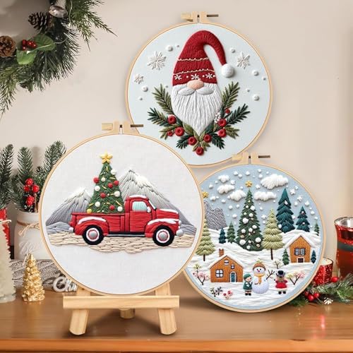 SCECALA 3 Pack Gnome Christmas Embroidery Kit