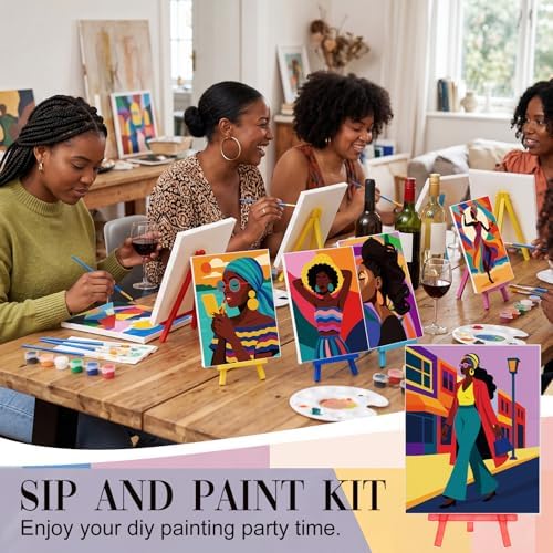 Blosssound 10 Set Pre Printed Canvas Pre Drawn Canvas Painting with Easel Kits 5" x 7" Outline Painting Panels for Beginners, DIY Craft Project, Party Favor, Home Decors(Modern Lady)