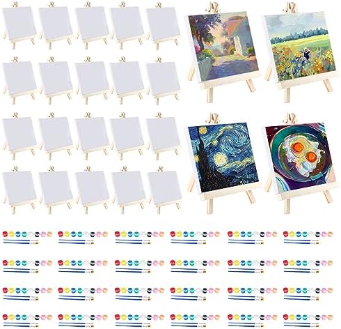 Mini Canvas Paint and Easel 24 Set Art Painting Kits Craft Gift