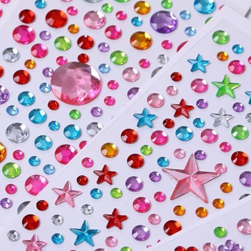 Gem Stickers for Crafting, Face, Eye, and Body Makeup, DIY Decoration, Kids' Rewards (Gem Stickers B 8 Sheets)