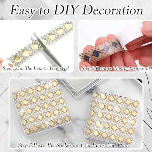 Gold Glass Gems Crystal Rhinestone Ribbon 1 CM Wide Diamond Strip