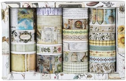 Vintage Washi Tape Set - 24 Rolls Arts Adhesive Tapes Assorted Retro Decorative Masking Tape Sets for Craft, Kids, Scrapbook, DIY, Gift Wrapping (6-Timeless Notes)