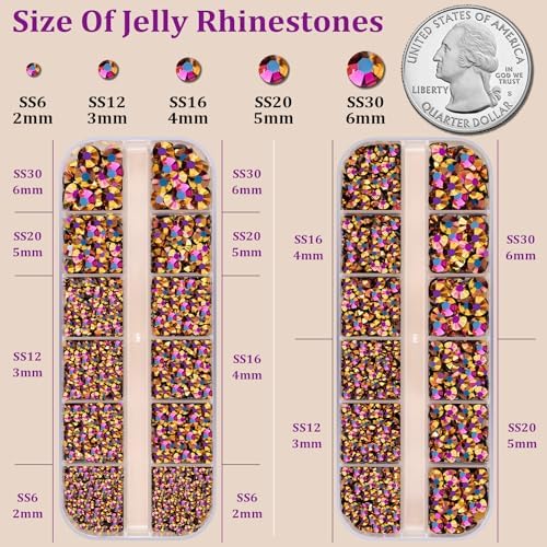 Resin Jelly Rhinestones for Crafting with B7000 Jewelry Glue, 2 Boxes Gold Rose AB Flatback Crystals with 3Pcs 10ml Glue, Bedazzling Non Hotfix Gems for DIY Tumblers Clothing Shoes Manicure