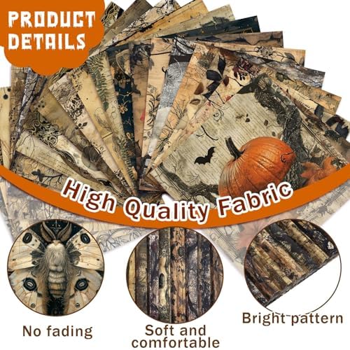 HunnmingRe 20 Pcs 10''x10'' Vintage Halloween Quilting Fabric Squares