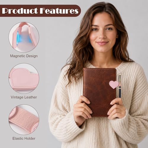 3 PCS Magnetic Pen Holder for Notebook, Journal, Planner, Cute Heart-Shaped Magnetic Pen Loop Holders Gift for Readers, Book Lovers, PU Leather Book Mark Pencil Holder Clip for Women Men