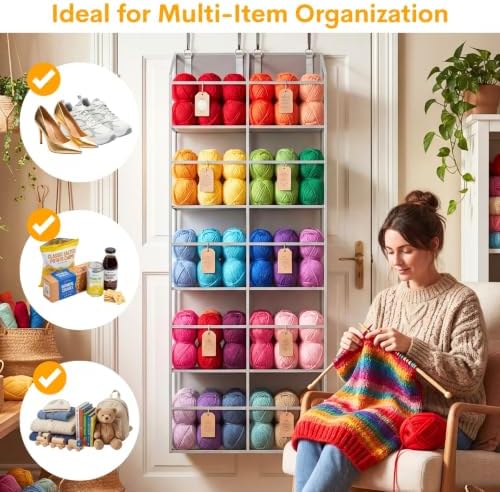 Ofiray-home Over the Door Organizer 5 Tiers,Extra Large Behind Door Storage of 10 Compartments,50 lbs Weight Capacity Over the Door Storage, Clear Door Hanging Organizer for Closet, Diaper Organizer