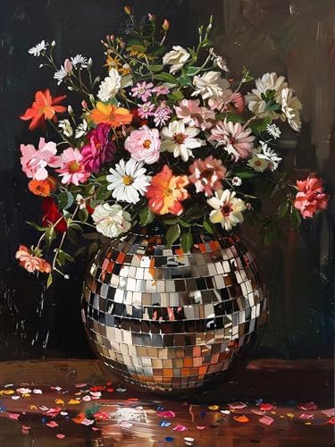 GOUOYANA Diamond Art Disco Ball - Flower Diamond Painting Kit, Fun DIY Crafts for Adults Round Diamond Art Canvas for 5D Diamond dots (Gemstone Craft), Home Wall Decoration 12" x 16" (30 cm x 40 cm)