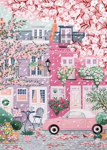 Sakura City Diamond Painting Kits for Adults, 5D Diamond Art Painting by Numbers Kits, DIY Flowers Diamond Dots Art Kits, Full Round Drill Diamond Art Kits for Adults for Home Wall Decor, 12x16 inch