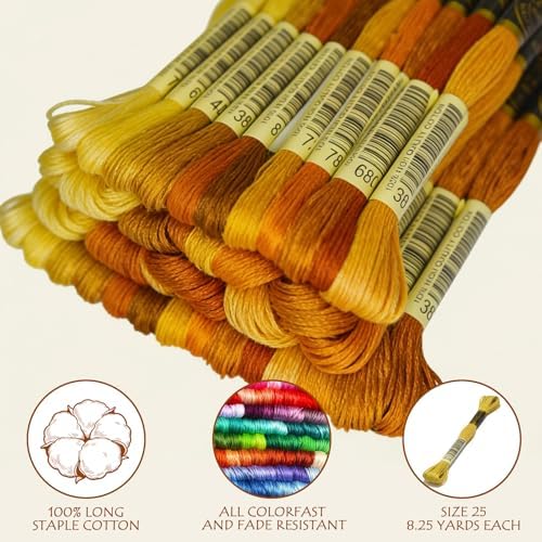 Click Image to Open expanded View Premium Rainbow Color Embroidery Floss - Cross Stitch Threads - Friendship Bracelets Floss - Crafts Floss - 14 Skeins Per Pack Embroidery Floss, Old Gold Gradient