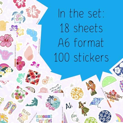 100Pcs Coconut Girl Stickers for Water Bottle and Laptop - Waterproof Vinyl Hibiscus Decals, Coconut Girl Gifts, Gifts for Women & Men