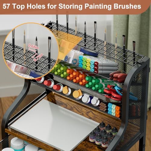 Large 7-Tier Rolling Utility Cart with Drawer, 40in Tall Metal Craft & Art Storage Organizer with Lockable Wheels, Storage for Art Studio, Drawing Room, Paints & Supplies