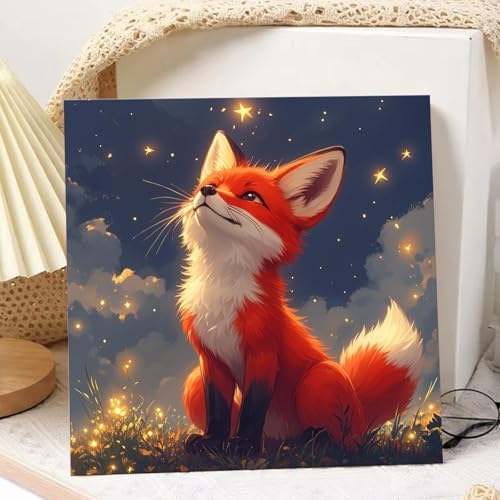 hkejoi Fox Paint by Numbers Kit for Kids, Fox Paint by Number for Kids Framed and Easel, Painting by Numbers, Easy DIY Crafts for Gift Home Wall Decor 8x8 in