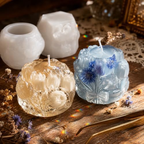 2 PCS 3D Tulip Flower Ball Silicone Candle Molds for Soap Resin Home Decor