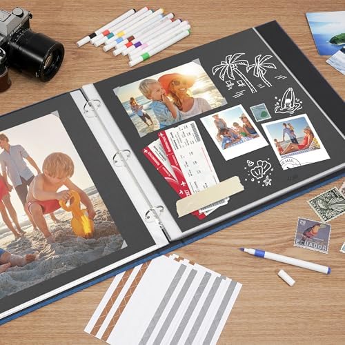 Vienrose Scrapbook Photo Album, 12x12 Inch, 3 Ring Binder, Blue, 100 Pages