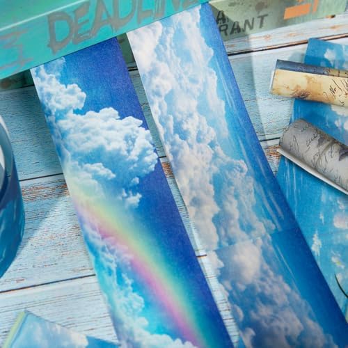 Cloud Washi Tape Set,6 Rolls Scrapbook Sky Stickers Supplies,Self-Adhesive Aesthetic Washi Tape Stickers for Scrapbooking,Bullet Journaling,Wedding Invitation(Speculating Clouds)