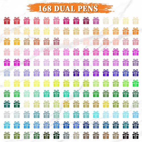 Brush Pens for Adult Coloring Books, 168 Colors Dual Tip Art Markers – Fine Tip for Outlining + Brush Tip for Coloring, Water-Based Non-Bleeding Markers for Journaling, Calligraphy, Hand Lettering