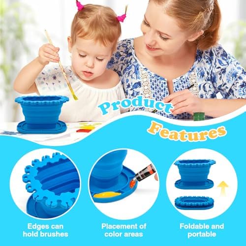 Foldable Silicone Paint Brush Cleaner Cup with Holder, Collapsible Rinse Basin for Acrylic, Watercolor and Water-Based Painting, Portable Brush Washing Cup for Artists and Hobby Painting ﻿ ﻿ ﻿