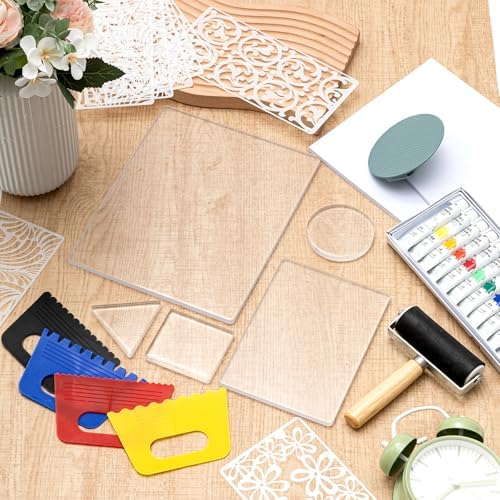 Faccito Gel Printing Plate Kit 8x10 & 5x7 Complete Beginner Gelli Plate Starter Set with Brayer, Paint & Tools Gel Print Kit for Card Making, Scrapbook & Mixed Media Art