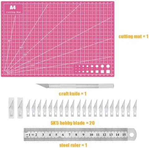 Self Healing Sewing Mat, Exacto Knife Precision Carving Craft Hobby Knife Kit for DIY Art Work Cutting, Hobby, Stencil, Scrapbooking-A4 (Pink)