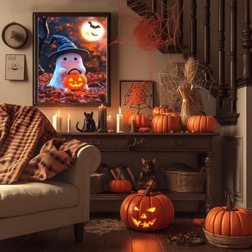 Spooky Paint by Numbers for Adults, Halloween Paint by Number on Canvas
