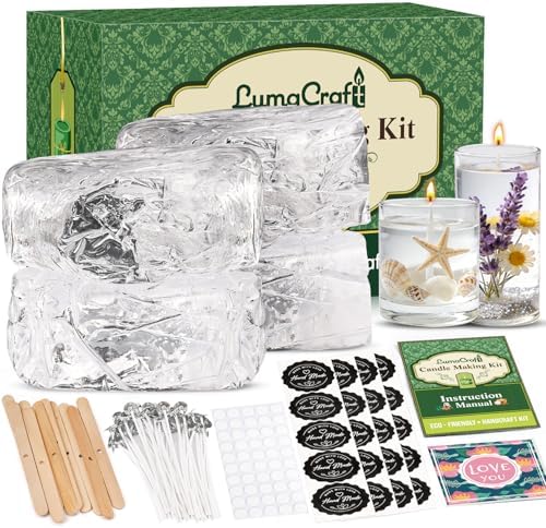 LumaCraft Clear Gel Wax for Candle Making - 4.4LB (2000g) Transparent Jelly Candle Wax with Wicks, Wick Stickers & Holders - Non-Toxic, Unscented DIY Gel Wax for Beginners & Crafters