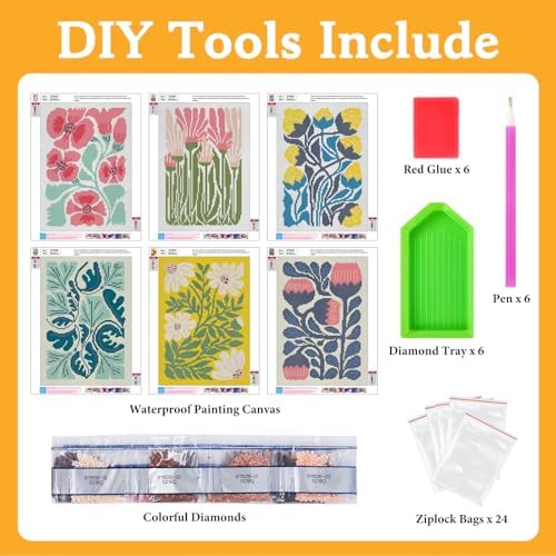 6 Pack Diamond Art Kits for Adults & Beginners, Flower Diamond Painting Kit