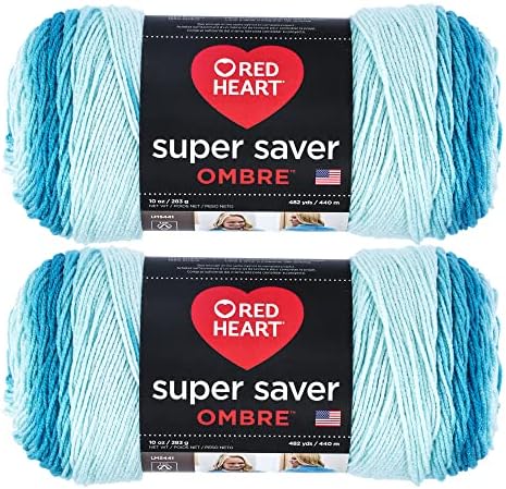 Red Heart Super Saver Ombre Yarn for Crocheting, Scuba, 2-Pack