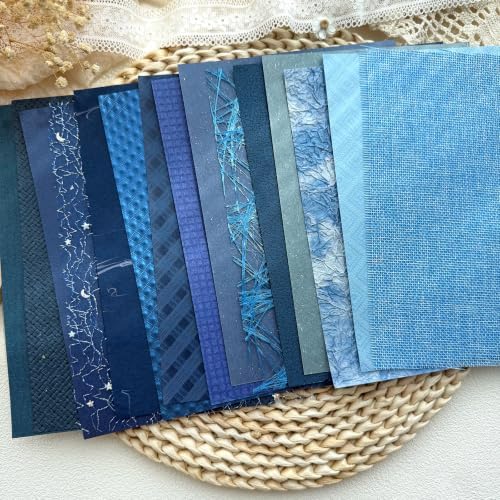 30 Sheets A5 Ocean Blue Textured Scrapbook Paper & Mesh Fabric Set