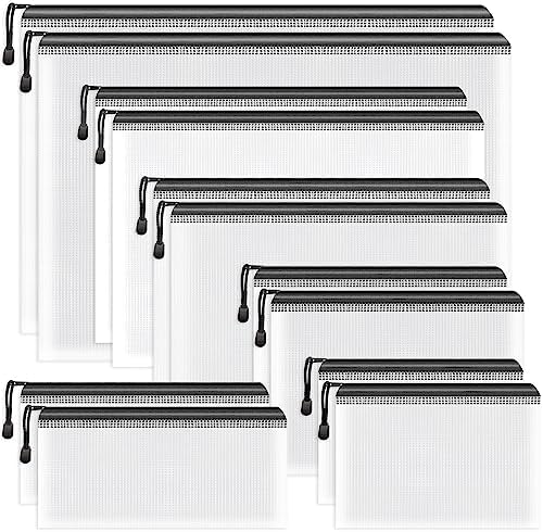 Umriox 12 Pack Mesh Zipper Bags, 6 Sizes Black Storage Organizer for Office